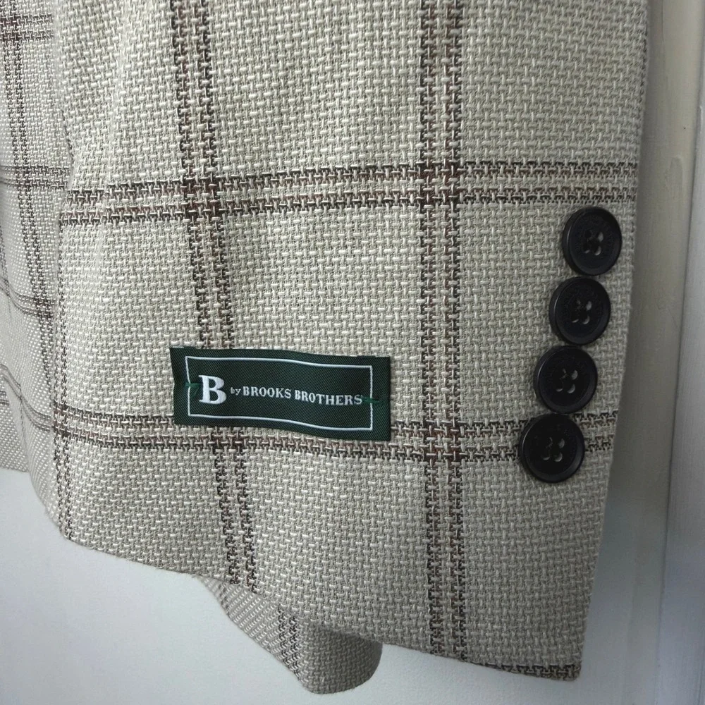 NEW Brooks Brothers Mens 42L LINEN Blend Blazer Coat Jacket Beige Unstructured